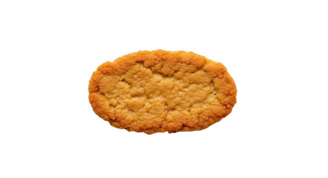 Freshly baked golden oatmeal cookie with a classic homemade appearance and a detailed bumpy texture, photographed from a top-down flat lay perspective