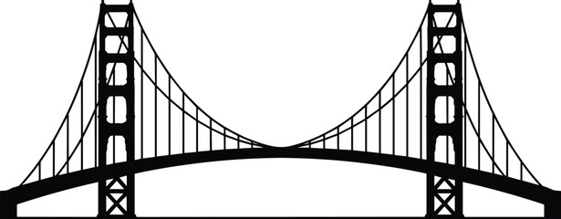 Suspension bridge silhouette vector illustration, iconic landmark structure, engineering design concept, architectural graphic element, cad drawing flat vector illustration