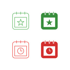 Flat Colored Event and Deadline Icon Set in Outline and Solid Style for Scheduling and Project Management