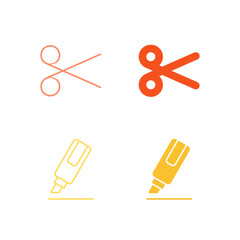 Flat Colored Cut and Edit Icon Set in Outline and Solid Style for Content Modification and Refinement