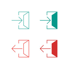 Flat Colored Login and Logout Icon Set in Outline and Solid Style for User Session and Authentication Control