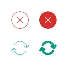 Flat Colored Close and Refresh Icon Set in Outline and Solid Style for Interface and Status Control