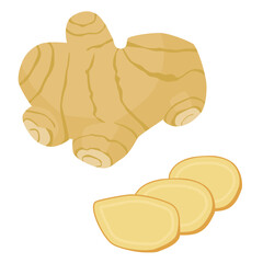 しょうが一個と切ったしょうがのイラスト