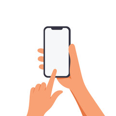 Hand Touching Smartphone Screen with Finger Tap Gesture in Minimal Flat Mobile Device Vector Illustration