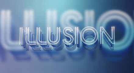 Mind bending optical illusion word art with luminous neon effect and depth