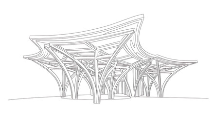 Modern architectural marvel with unique organic structure and flowing lines