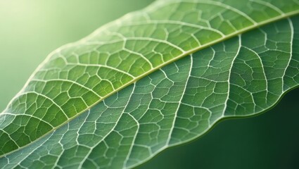 Obraz premium captures the delicate detail of a vibrant green leaf, showcasing intricate vein patterns and textures.