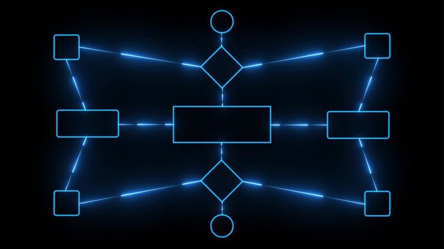 Workflow Visualization Concept &ndash; Futuristic Neon Flowchart Diagram Representing Process Mapping, Decision Structures, Data Flow, and Digital System Architecture.