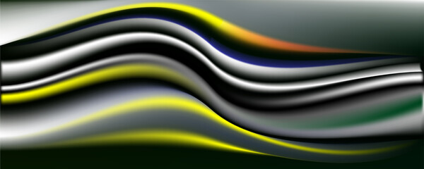 Abstract dynamic background with blurred bright blue and yellow gradient curves. Template of fluid wallpaper for desktop, website page, advertising, brochure, flyer. Wavy futuristic neon backdrop
