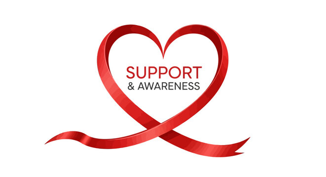 Red Ribbon Heart Shape for Support and Awareness Campaign.