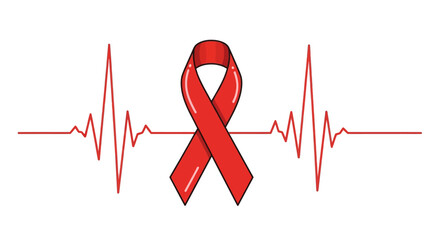 Red awareness ribbon on a heartbeat lifeline symbol.