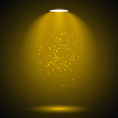 Golden Spotlight Illuminating a Dark Background with Glitter Particles Effect