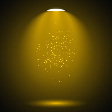 Golden Spotlight Illuminating a Dark Background with Glitter Particles Effect
