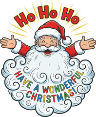 Cartoon of Happy Santa Claus with Big Cloud Beard and 'Have a Wonderful Christmas!' Message