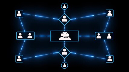 Social network interaction and community engagement infographic with neon user connection nodes, digital media collaboration and online communication structure. - Powered by Adobe