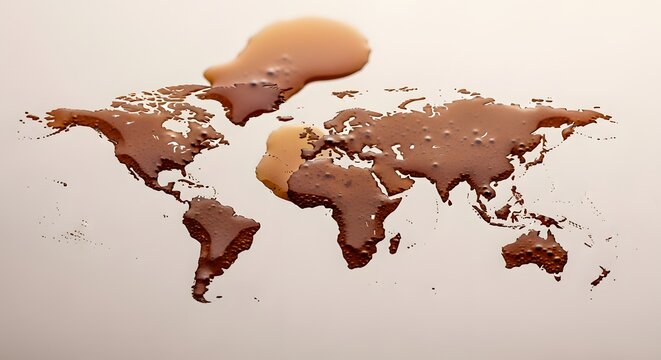 World map created from melted chocolate, symbolizing global business and culinary journeys