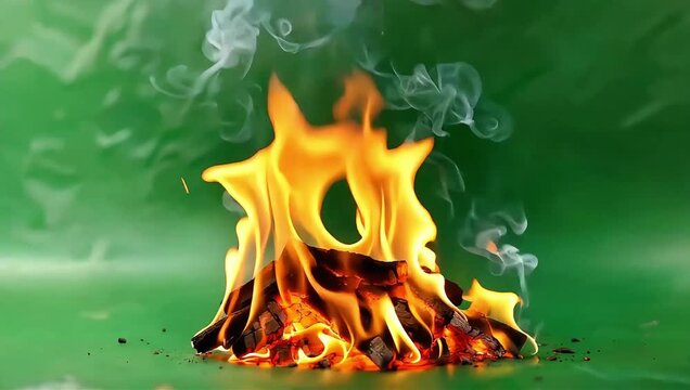 Burning Bright A Fiery Display Against Green Backdrop.