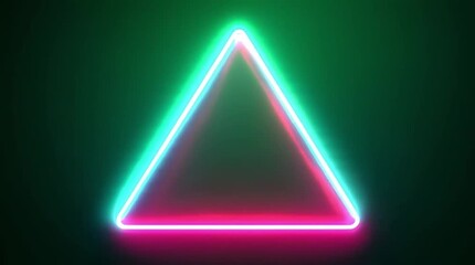 Green and pink neon triangle on a dark screen background, abstract geometric glow - Powered by Adobe
