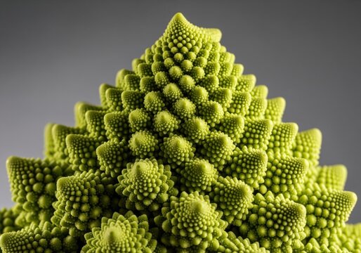 Extreme macro of romanesco broccoli florette revealing intricate fractal geometry