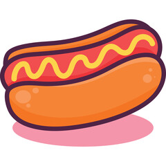 Stylized Hot Dog With Mustard And Ketchup On A Transparent Background With Pink Shadow