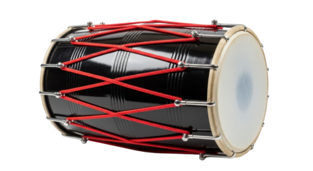 Black dholak drum with red rope for Indian music isolated PNG with Transparent Background