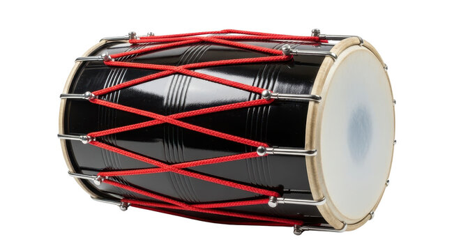 Black dholak drum with red rope for Indian music isolated PNG with Transparent Background