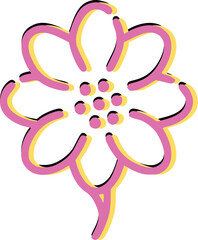 Colorful Flower Illustration with Pink and Yellow Outline, Floral Design