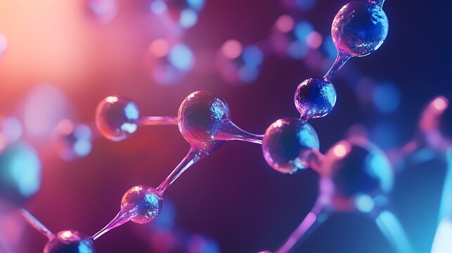 Vibrant 3D rendering of an abstract molecular structure, symbolizing scientific research, chemistry, and medical technology. Perfect for innovation and biotech concepts - Powered by Adobe