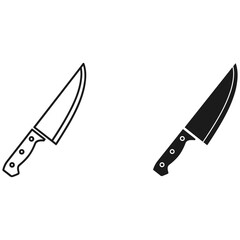 Two kitchen knives, one in outline and the other in solid black, isolated on white background