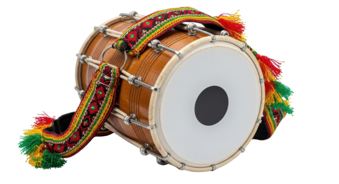 Traditional Indian Dhol drum musical instrument isolated PNG with Transparent Background