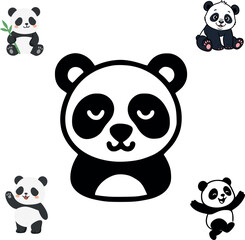 Adorable Panda Icons A Collection of Playful and Cute Black and White Illustrations for Your Design Needs