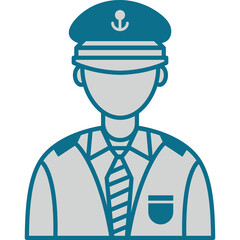 Stylized Icon of a Male Uniformed Officer with a Hat and Tie on a Transparent Background