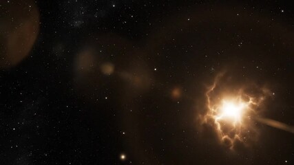 A bright nebula in deep space, with a planet on the left, evoking wonder and the vastness of the cosmos