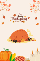 Simple Happy Thanksgiving Day Vertical Poster Design.