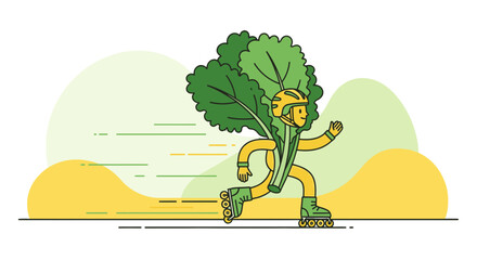 Vegetable Athlete Rollerblading Towards Healthy Nutrition and Optimal Dieting