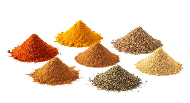 Selection of aromatic ground spices isolated PNG with Transparent Background