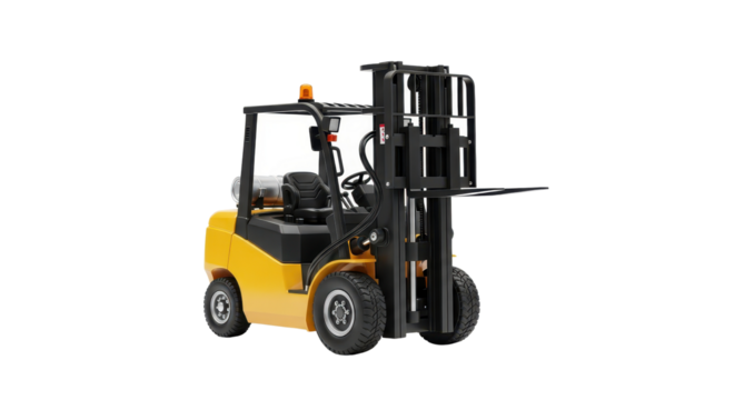 Yellow Forklift Truck for Industrial Use isolated PNG with Transparent Background