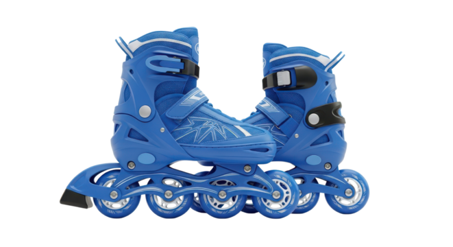 Pair of blue inline skates ready for a ride isolated PNG with Transparent Background