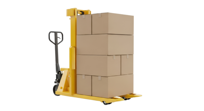 Forklift loaded with cardboard boxes isolated PNG with Transparent Background