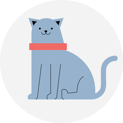 Light Blue Cat Wearing a Red Collar Sitting Contentedly Inside a White Circle Against a Transparent Background Flat Design Illustration