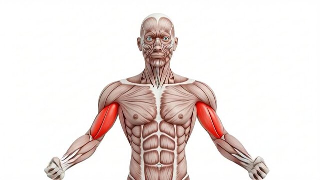 Muscular System Anatomy Detailed Illustration of Biceps Brachii Muscles and Human Body