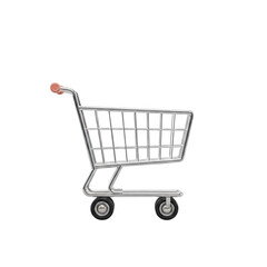 Isolated 3D Shopping Cart Icon on White Background with Clipping Path