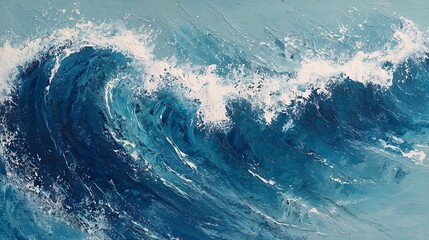 Fototapeta premium Dramatic Ocean Wave Art Painting in Shades of Blue and White