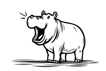 Obraz premium Vector Illustration of a Yawning Hippopotamus in Cute Cartoon Line Art Style