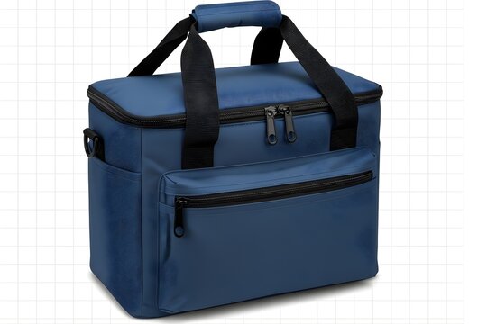 Durable navy blue soft sided cooler bag with multiple compartments
