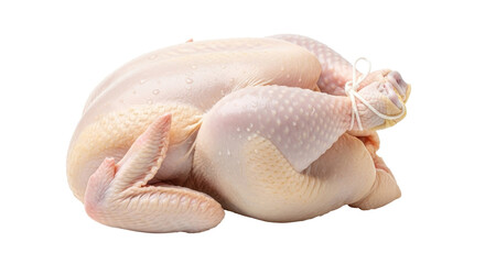 Whole raw fresh chicken prepared and trussed for cooking isolated PNG with Transparent Background