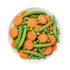 Frozen Mixed Vegetables in White Bowl Ready for Cooking on Transparent Backdrop