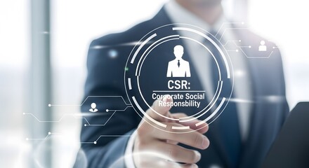 Corporate social responsibility concept businessman interacting with a digital csr interface