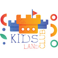 Kids Club Land Cartoon Castle Logo With Playful Shapes And Colors On A Transparent Background