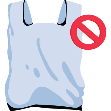 Light Blue Plastic Shopping Bag With Red Prohibition Symbol On Transparent Background